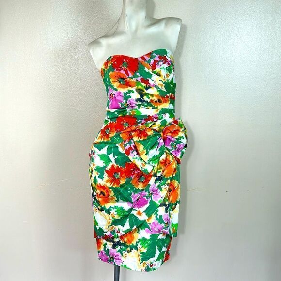 vintage evenings by pantagis strapless floral cocktail dress size 3/4 80s bow - Picture 1 of 15